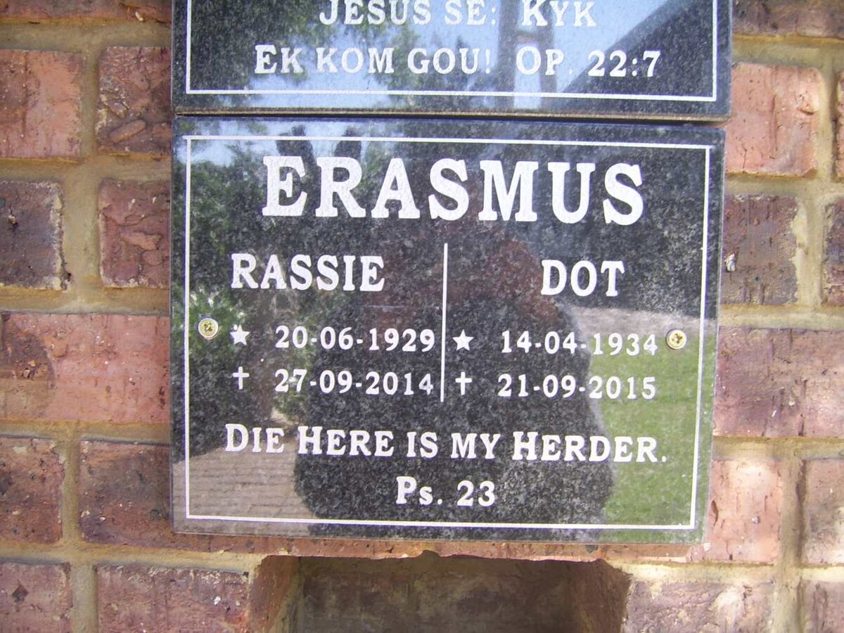 ERASMUS Rassie 1929-2014 &amp; Dot 1934-2015