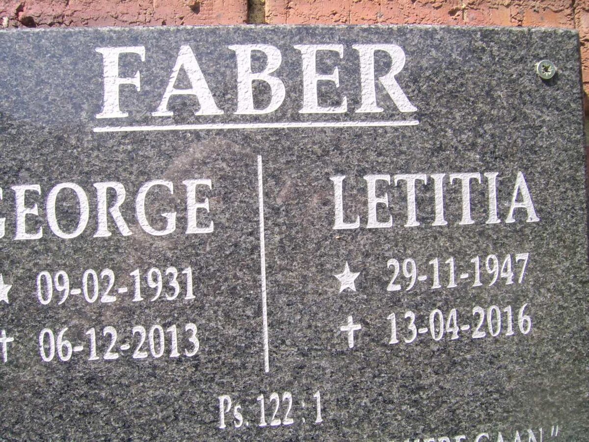 FABER George 1931-2013 &amp; Letitia 1947-2016
