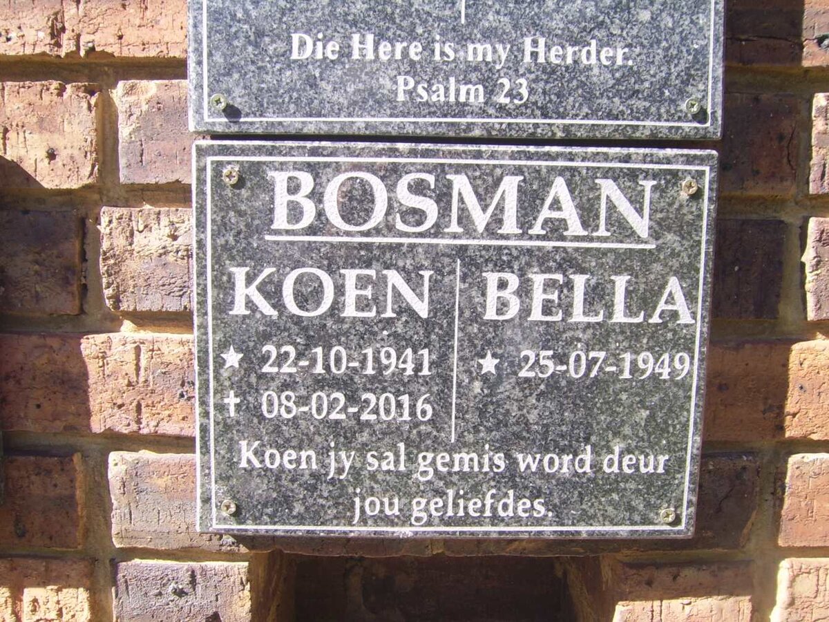 BOSMAN Koen 1941-2016 &amp; Bella 1949-