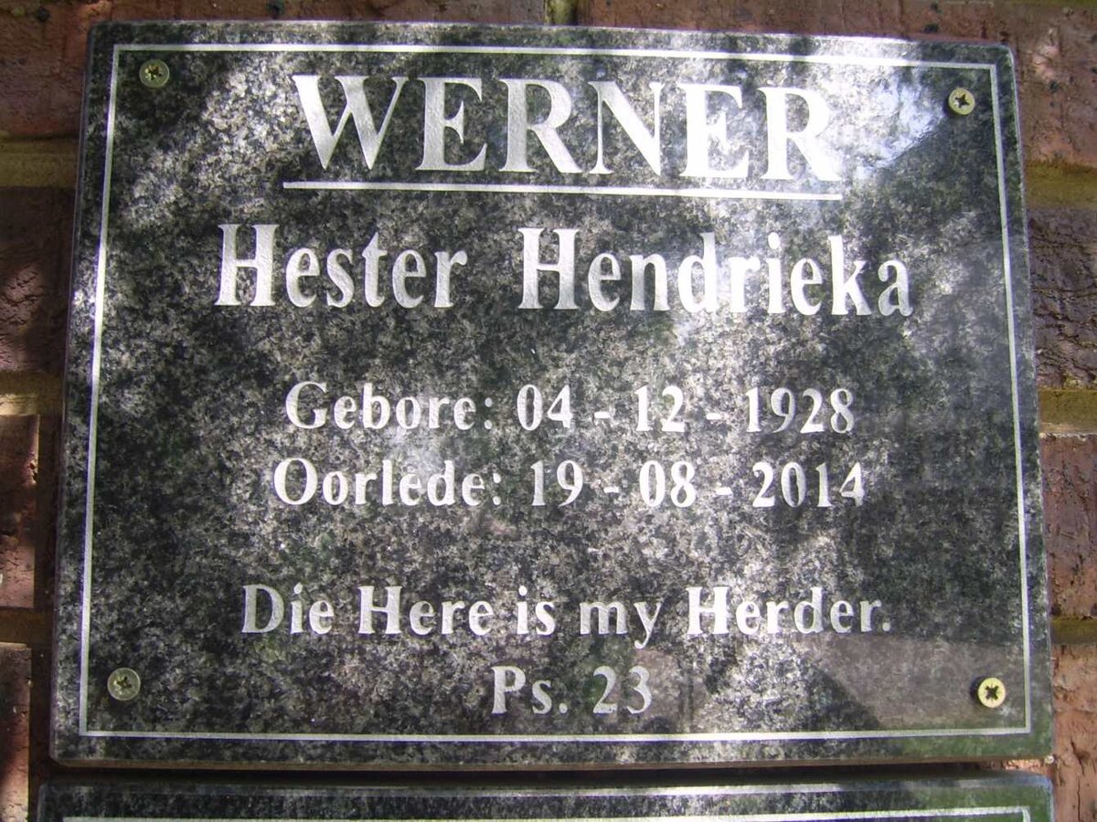 WERNER Hester Hendrieka 1928-2014