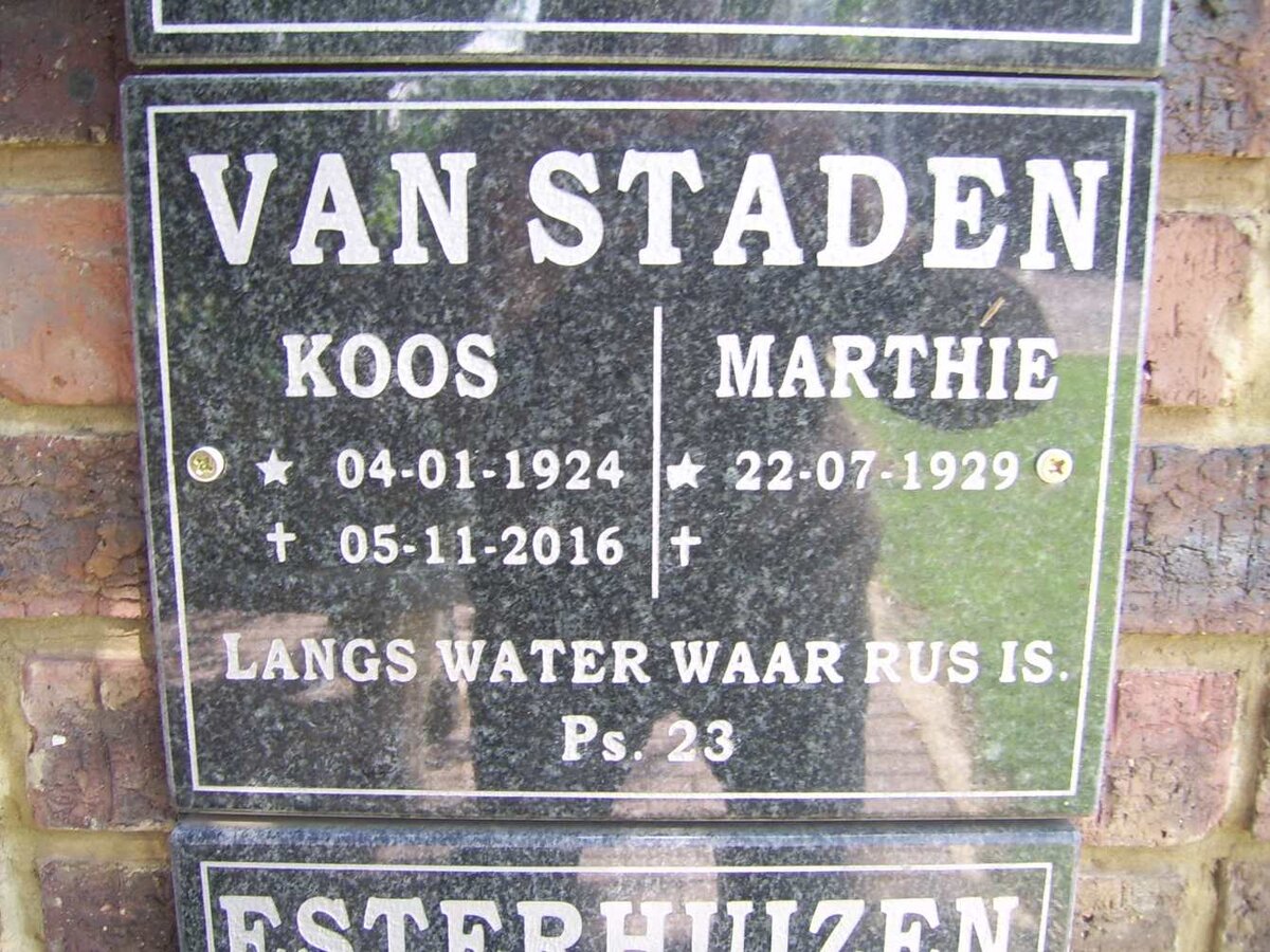 STADEN Koos 1924-2016 &amp; Marthie 1929-