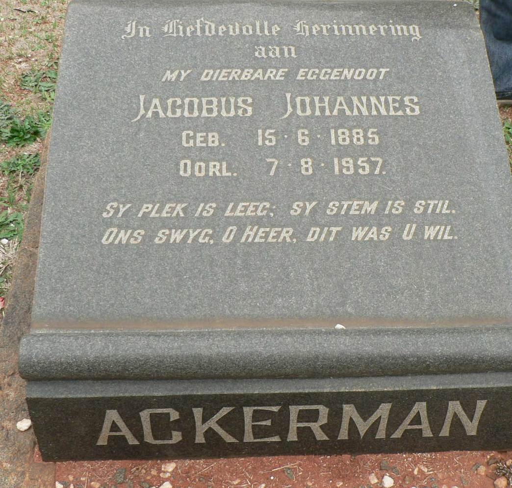 ACKERMAN Jacobus Johannes 1885-1957