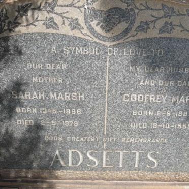 ADSETTS Godfrey Marsh 1883-1955 &amp; Sarah Marsh 1896-1979