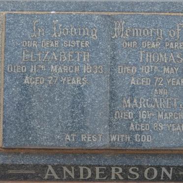 ANDERSON Thomas -1929 &amp; Margaret J.H. -1954 :: ANDERSON Elizabeth -1933