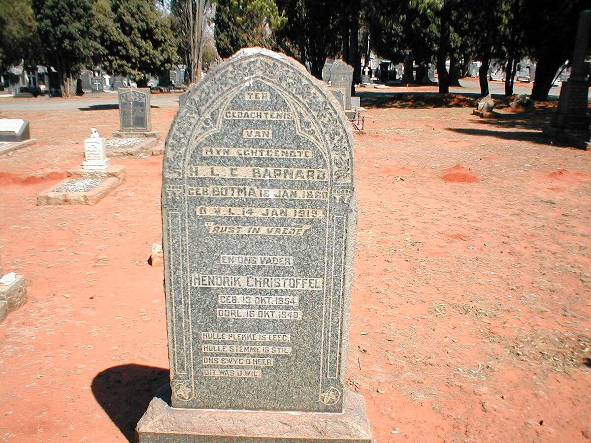 BARNARD Hendrik Christoffel 1854-1958 &amp; H.L.E BOTMA 1860-1919