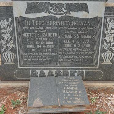 BAASDEN Johannes Stephanus 1889-1948 &amp; GROBLER Hester Elizabeth formerly BAASDEN nee ZEVENSTER 1899-1969