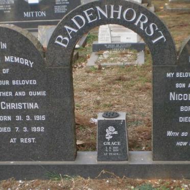 BADENHORST Nicolaas William 1912-1965 &amp; Christina 1915-1992 :: BADENHORST Grace 1937-2001
