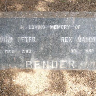 BENDER John Peter 1900-1960 :: BENDER Rex Malcolm 1931-1952