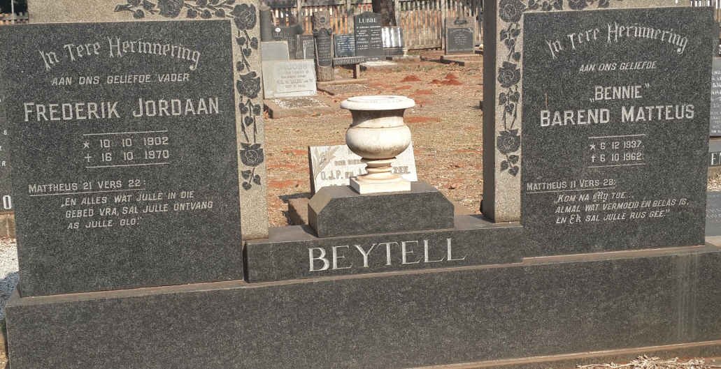 BEYTELL Frederik Jordaan 1902-1970 :: BEYTELL Barend Matteus 1937-1962