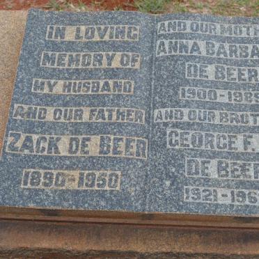 BEER Zack, de 1890-1950 &amp; Anna Barbara 1900-1989 :: DE BEER George F.V. 1921-1960