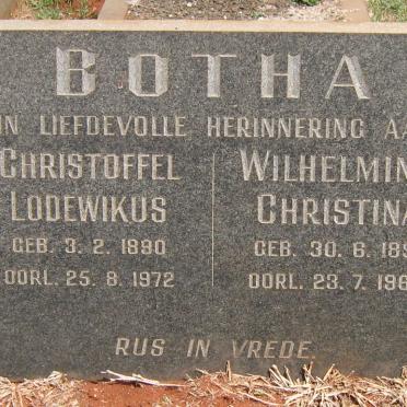 BOTHA Christoffel Lodewikus 1890-1972 & Wilhelmina Christina 1891-1968
