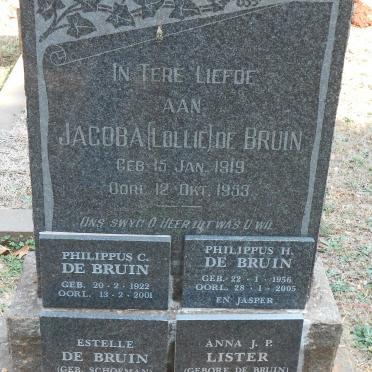 BRUIN Jacoba, de 1919-1953 :: DE BRUIN Philippus C. 1922-2001 :: DE BRUIN Philippus H. 1956-2005