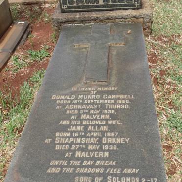 CAMPBELL Donald Munro 1860-1938 &amp; Jane Allan 1867-1938