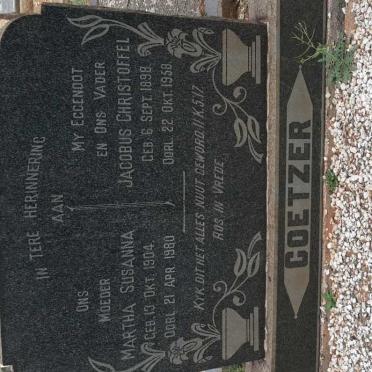 COETZER Jacobus Christoffel 1898-1958 &amp; Martha Susanna 1904-1980
