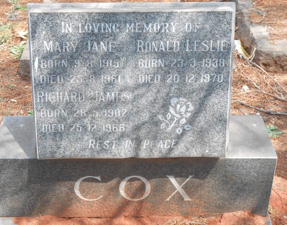 COX Richard James 1902-1966 &amp; Mary Jane 1915-1961 :: COX Ronald Leslie 1938-1970