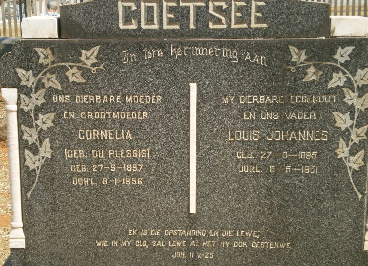 COETSEE Louis Johannes 1895-1951 &amp; Cornelia DU PLESSIS 1897-1956