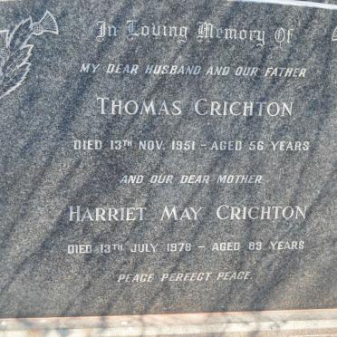CRICHTON Thomas -1951 &amp; Harriet May -1978