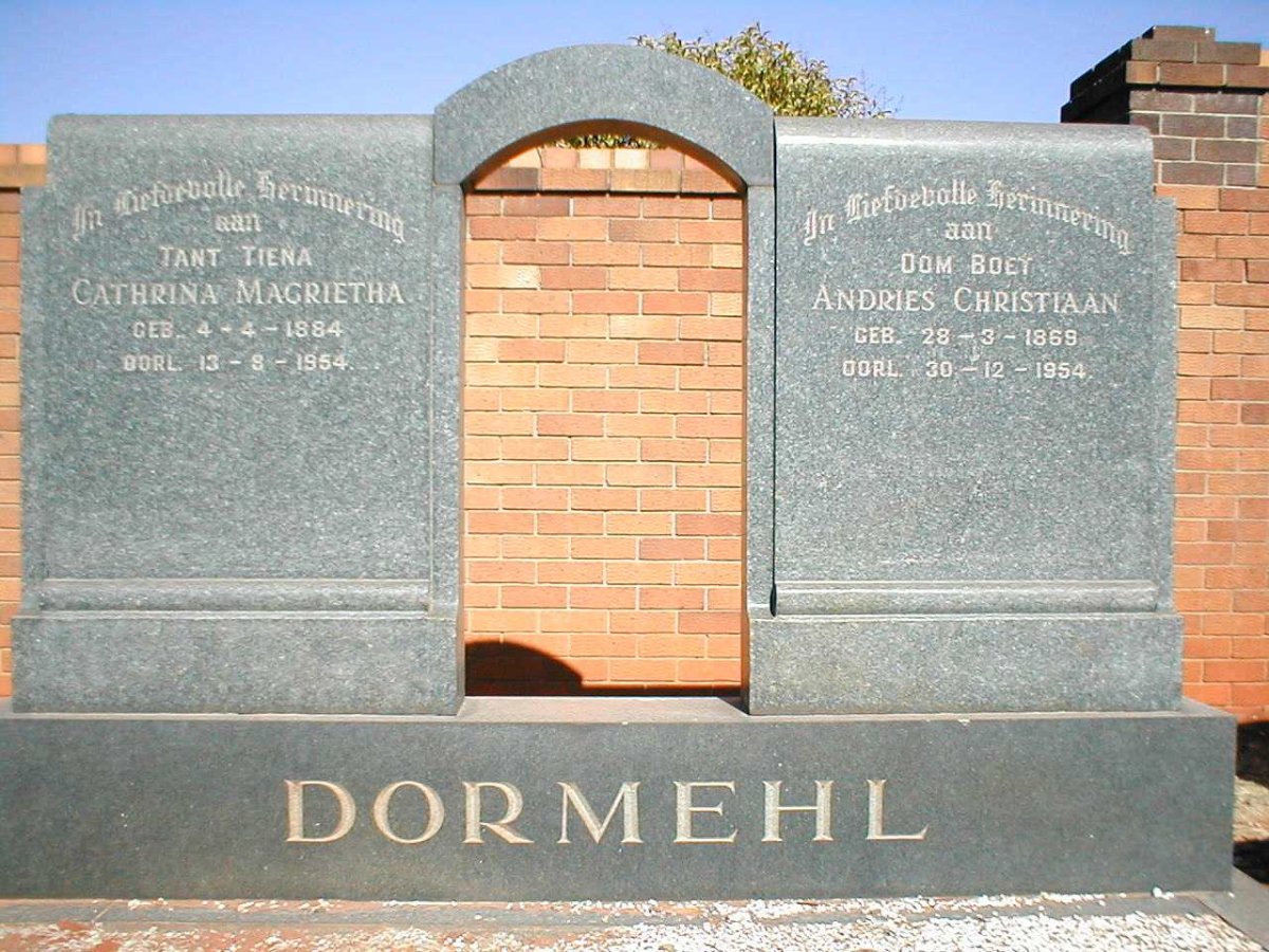 DORMEHL Andries Christiaan 1869-1954 &amp; Cathrina Magrietha 1884-1954