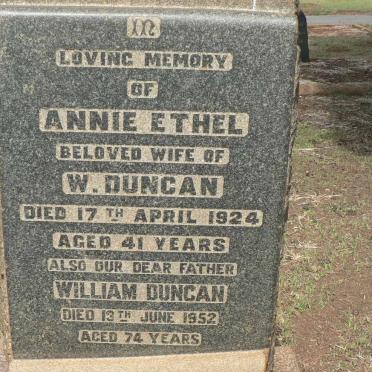 DUNCAN William -1952 &amp; Annie Ethel -1924