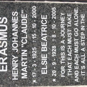 ERASMUS Henry Johannes Martin 1925-2000 &amp; Elsie Beatrice 1928-2005