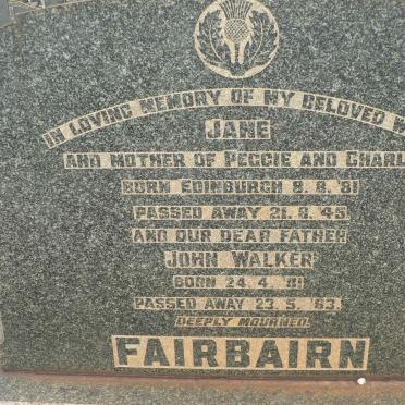 FAIRBAIRN John Walker 1881-1963 &amp; Jane 1881-1945