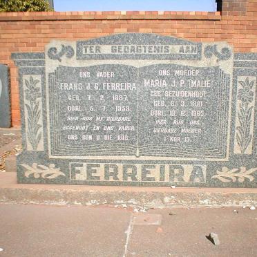 FERREIRA Frans J.G. 1887-1959 &amp; Maria J.P. BEZUIDENHOUT 1881-1965