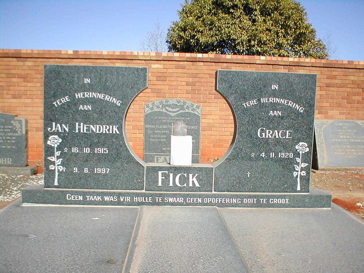 FICK Jan Hendrik 1915-1997 &amp; Grace 1920-