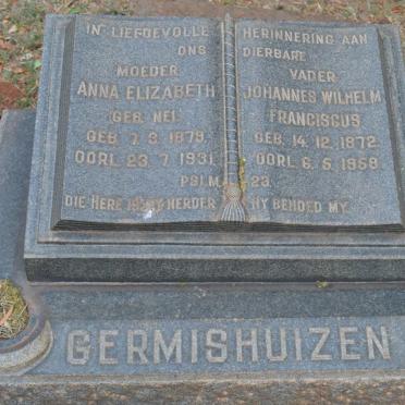 GERMISHUIZEN Johannes Wilhelm Franciscus 1872-1958 &amp; Anna Elizabeth NEL 1879-1931