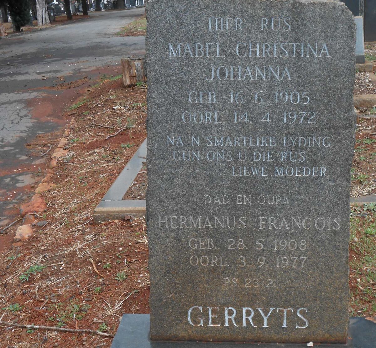 GERRYTS Hermanus Francois 1908-1977 &amp; Mabel Christina Johanna 1905-1972
