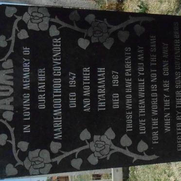 GOVENDER Mariemoothoo -1947 &amp; Thyaramah -1967