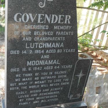 GOVENDER Lutchmana -1954 &amp; Mooniamal -1942