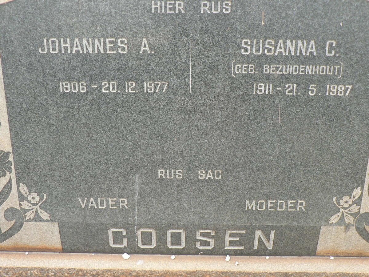 GOOSEN Johannes A. 1906-1977 &amp; Susanna C. BEZUIDENHOUT 1911-1987