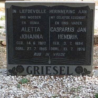 GRIESEL Casper Jan Hendrik 1894-1976 &amp; Aletta Johanna 1902-1985