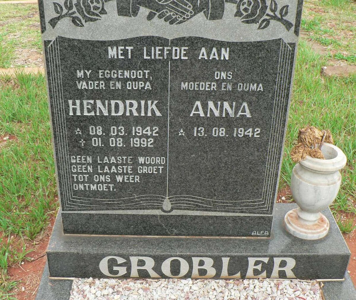 GROBLER Hendrik 1942-1992 &amp; Anna 1942-