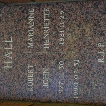 HALL Robert John 1927-1990 &amp; Marianne Henriette 1931-