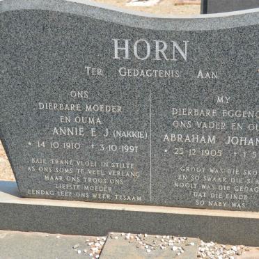 HORN Abraham Johannes 1905-1982 &amp; Annie E.J. 1910-1997