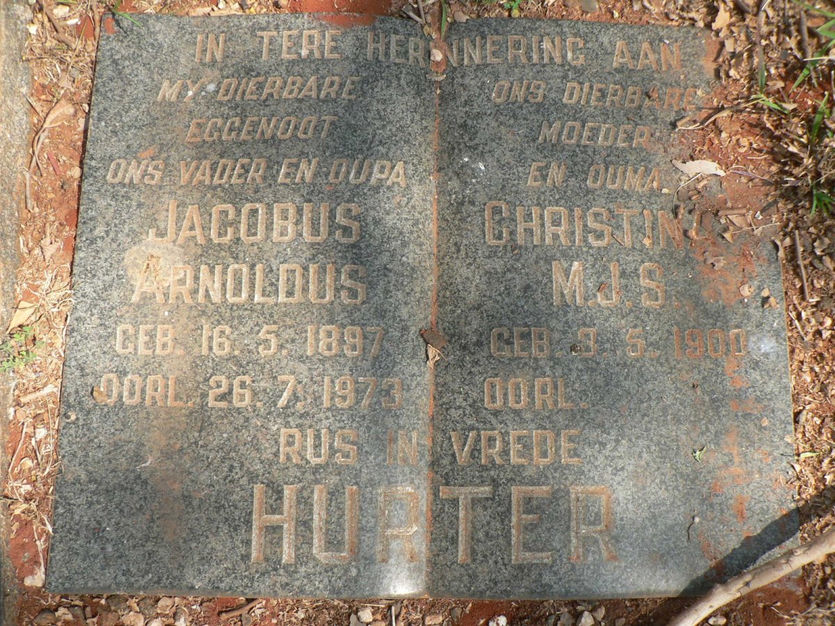 HURTER Jacobus Arnoldus 1897-1973 &amp; Christina M.J.S. 1900-