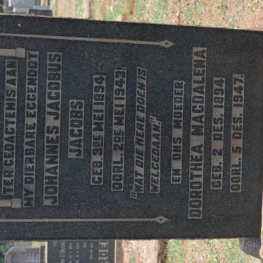 JACOBS Johannes Jacobus 1894-1943 &amp; Dorothea Magdalena 1894-1947