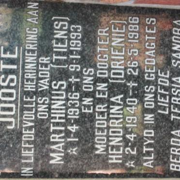 JOOSTE Marthinus 1936-1993 &amp; Hendrina 1940-1986