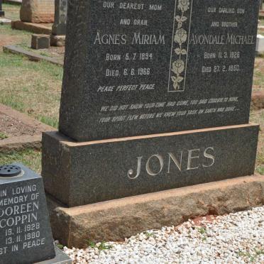 JONES Agnes Miriam 1894-1966 :: JONES Gerald 1923-1994 :: JONES Avondale Michael 1926-1950 :: COPPIN Doreen 1928-1980