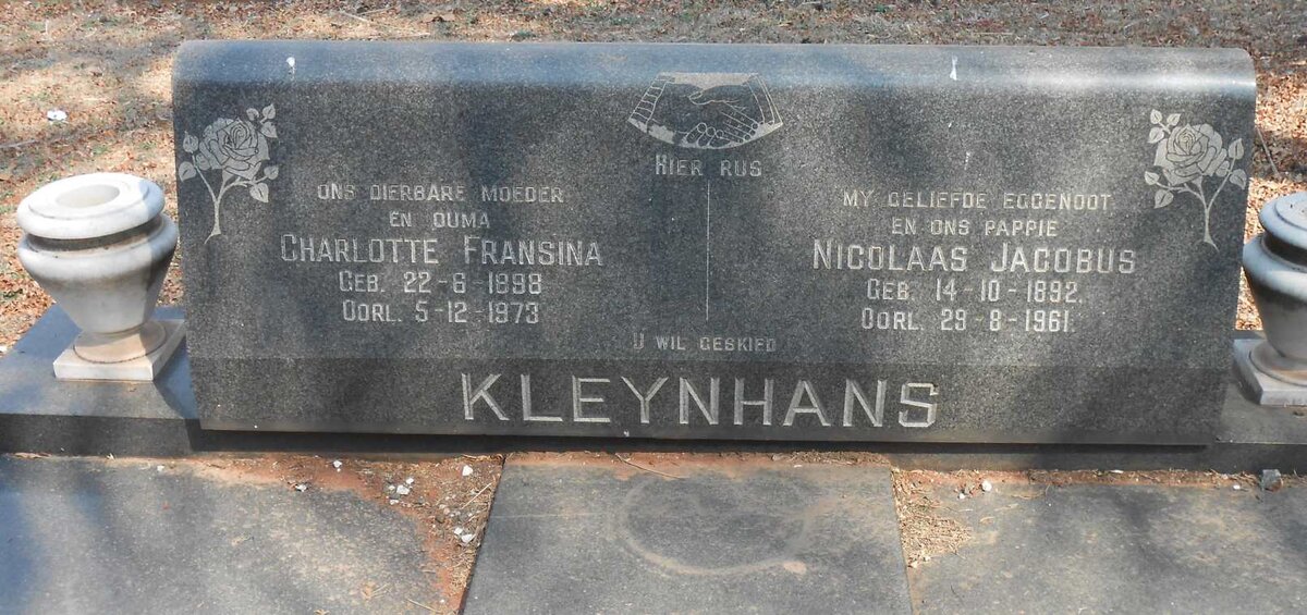 KLEYNHANS Nicolaas Jacobus 1892-1961 &amp; Charlotte Fransina 1898-1973