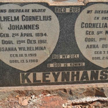 KLEYNHANS Wilhelm Cornelius Johannes 1894-1961 &amp; Cornelia Johanna 1899-1953