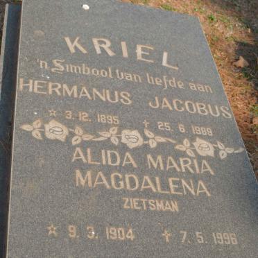 KRIEL Hermanus Jacobus 1895-1989 &amp; Alida Maria Magdalena ZIETSMAN 1904-1996
