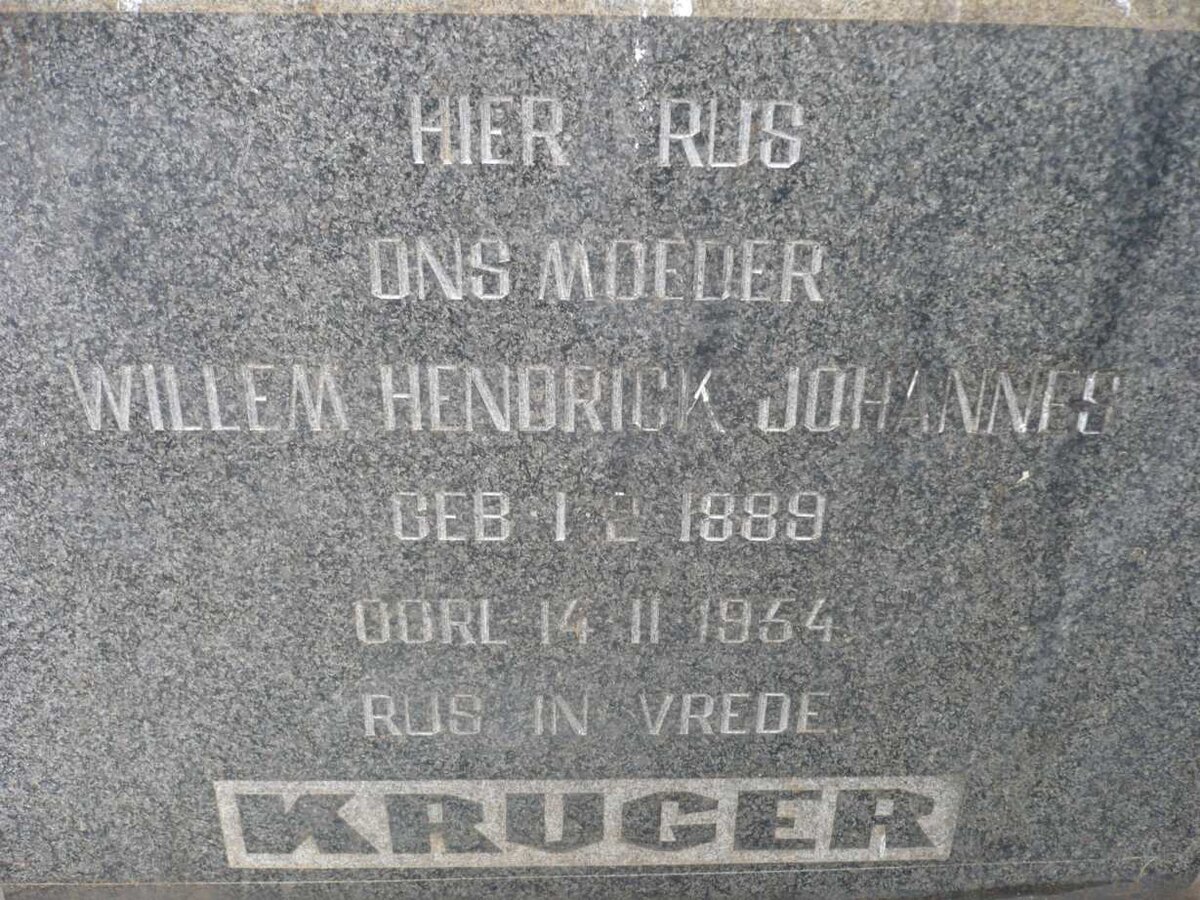 KRUGER Willem Hendrick Johannes 1889-1954