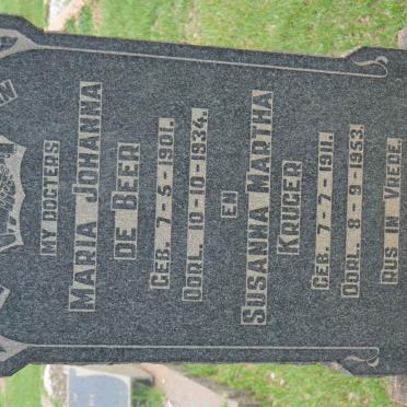 KRUGER Maria Johanna de Beer 1901-1934 :: KRUGER Susanna Martha 1911-1953