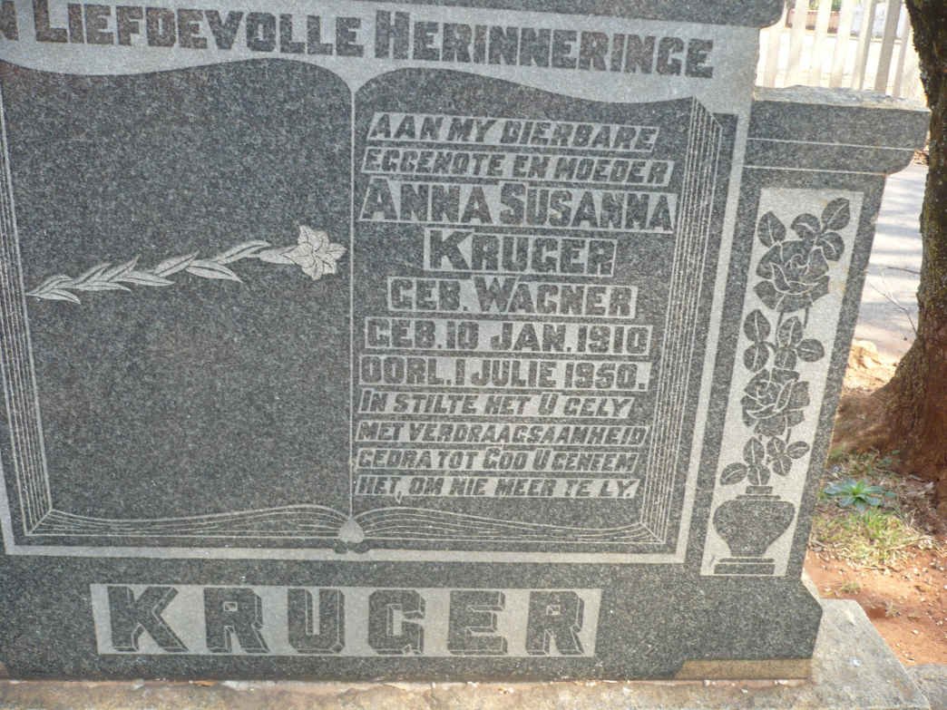 KRUGER Anna Susanna nee WAGNER 1910-1950
