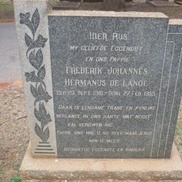 LANGE Frederik Johannes Hermanus, de 1916-1955