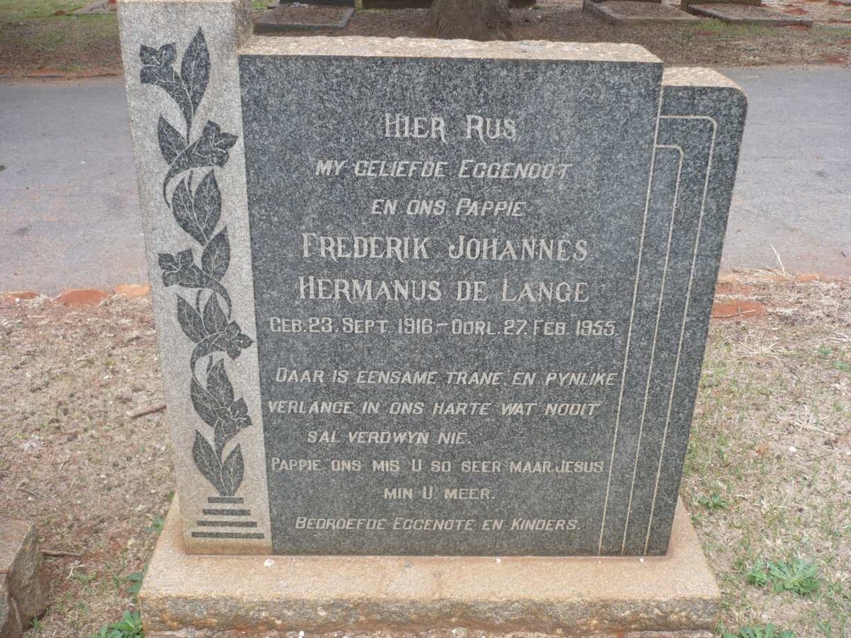 LANGE Frederik Johannes Hermanus, de 1916-1955