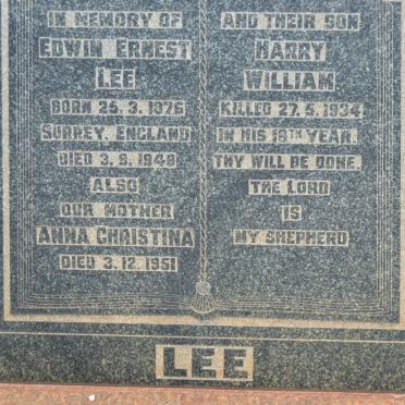 LEE Edwin Ernest 1876-1948 &amp; Anna Christina -1951 :: LEE  Harry William -1934