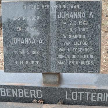 LIEBENBERG Johanna A. 1916-1970  :: LOTTERING Johanna A. 1962-1987